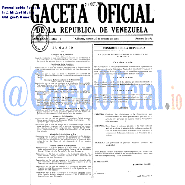 Gaceta Oficial 35572 del 21 Octubre 1994