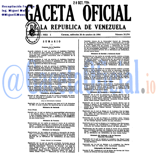 Gaceta Oficial 35574 del 26 Octubre 1994