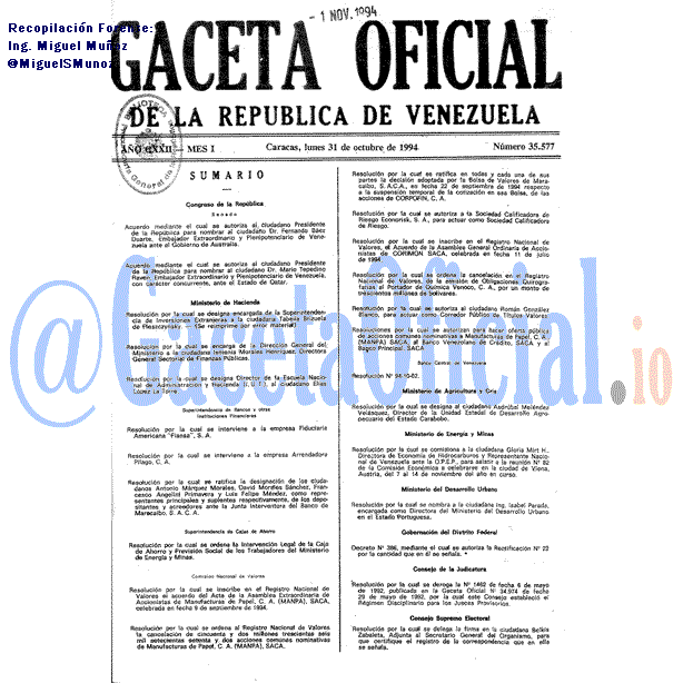 Gaceta Oficial 35577 del 31 Octubre 1994