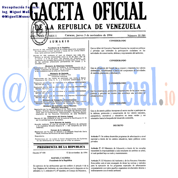 Gaceta Oficial 35580 del 3 Noviembre 1994