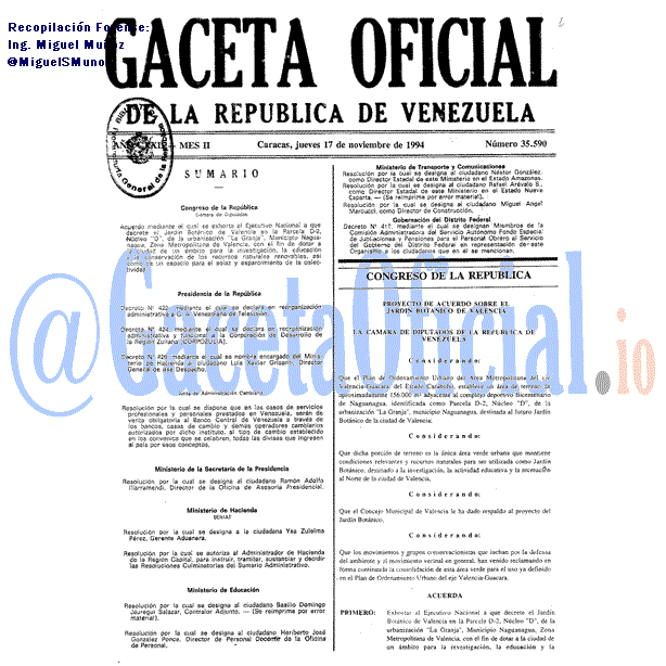 Gaceta Oficial 35590 del 17 Noviembre 1994