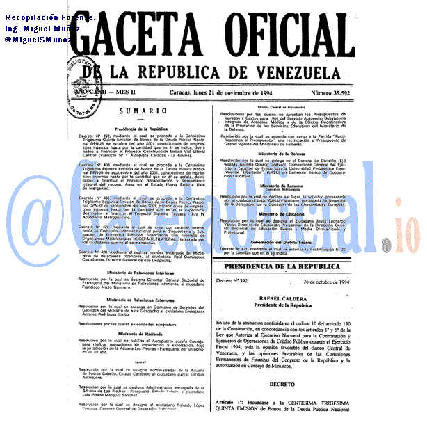 Gaceta Oficial 35592 del 21 Noviembre 1994