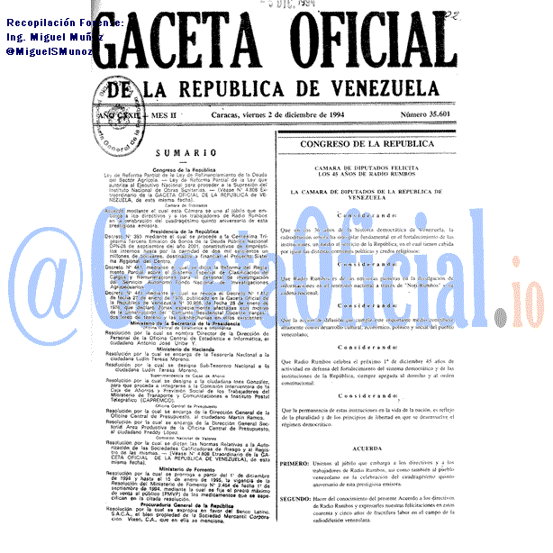 Gaceta Oficial 35601 del 2 Diciembre 1994