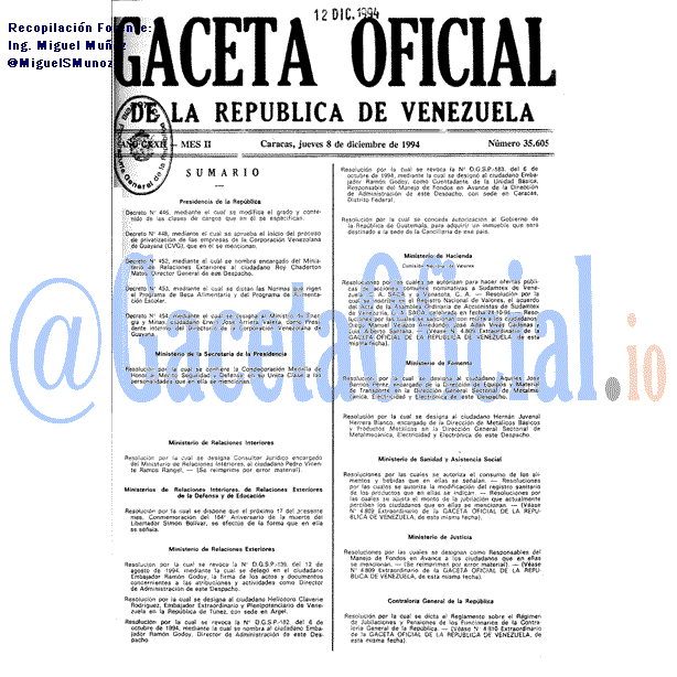 Gaceta Oficial 35605 del 8 Diciembre 1994