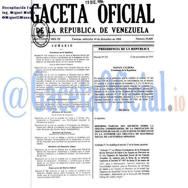 Gaceta Oficial 35609 del 14 Diciembre 1994