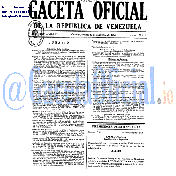 Gaceta Oficial 35621 del 30 Diciembre 1994