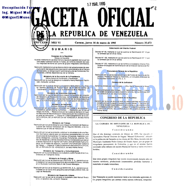 Gaceta Oficial 35673 del 16 Marzo 1995