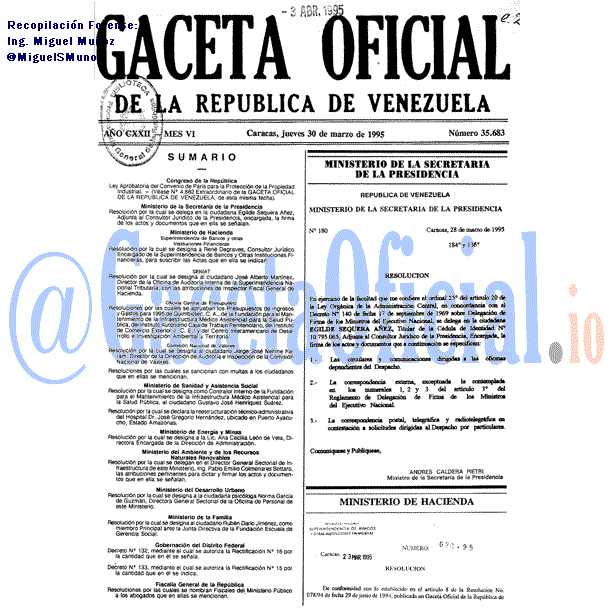 Gaceta Oficial 35683 del 30 Marzo 1995