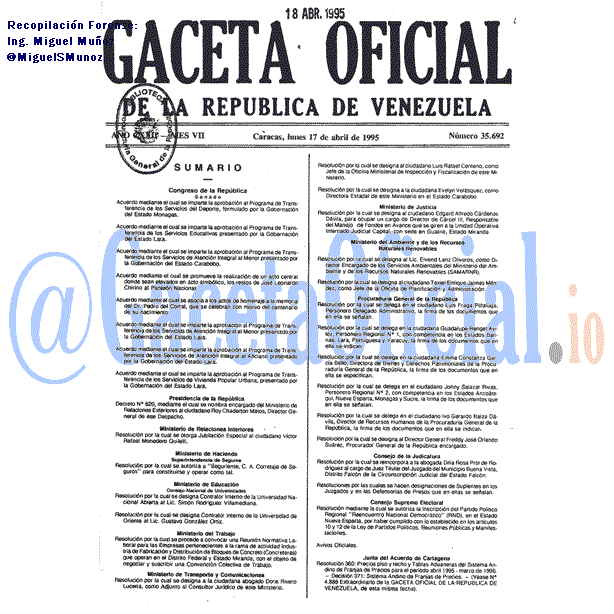 Gaceta Oficial 35692 del 17 Abril 1995