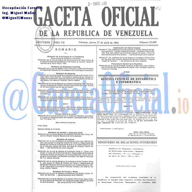 Gaceta Oficial 35699 del 27 Abril 1995