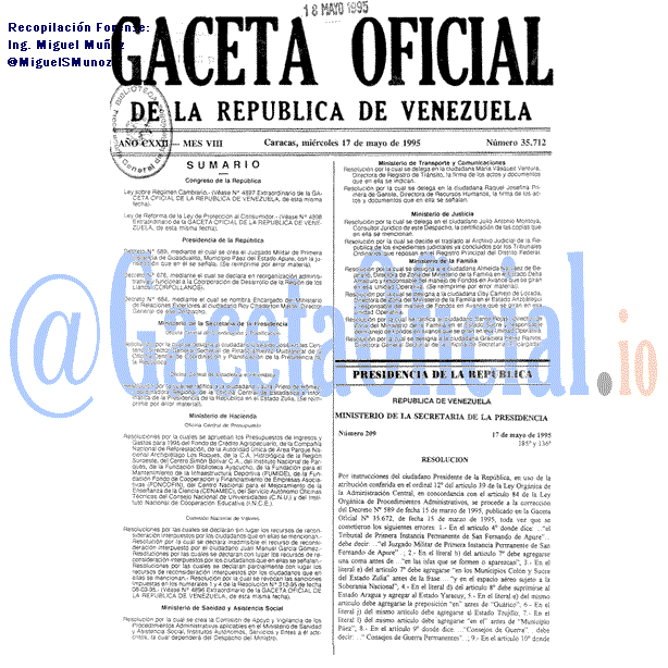 Gaceta Oficial 35712 del 17 Mayo 1995