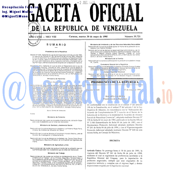 Gaceta Oficial 35721 del 30 Mayo 1995