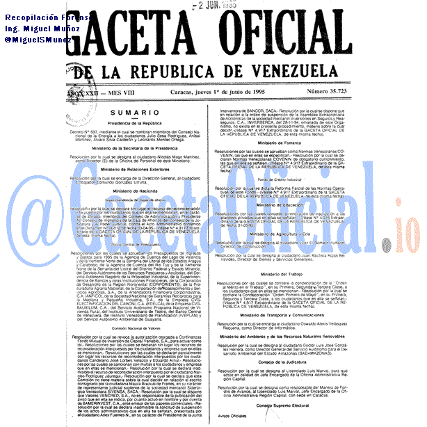 Gaceta Oficial 35723 del 1 Junio 1995