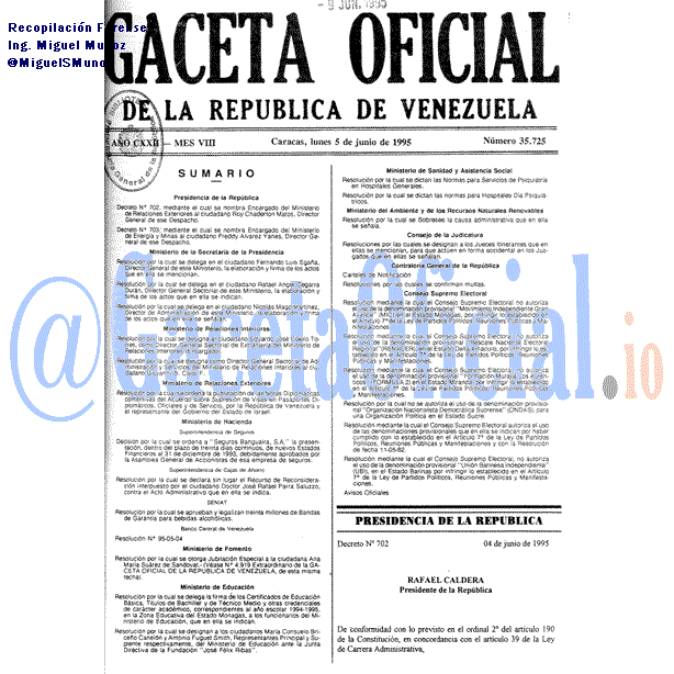 Gaceta Oficial 35725 del 5 Junio 1995
