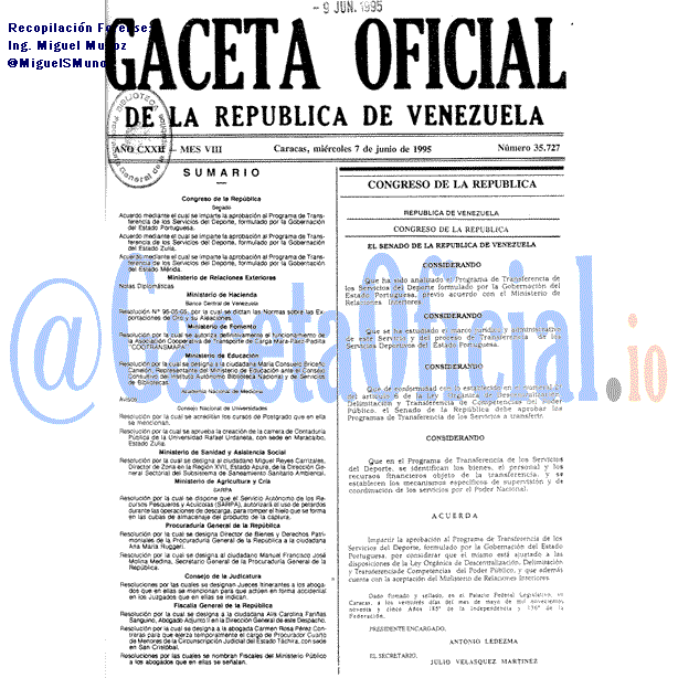 Gaceta Oficial 35727 del 7 Junio 1995