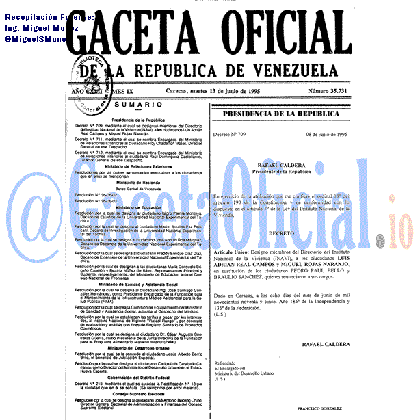 Gaceta Oficial 35731 del 13 Junio 1995