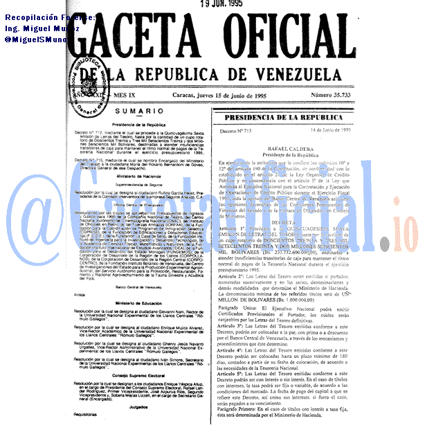 Gaceta Oficial 35733 del 15 Junio 1995