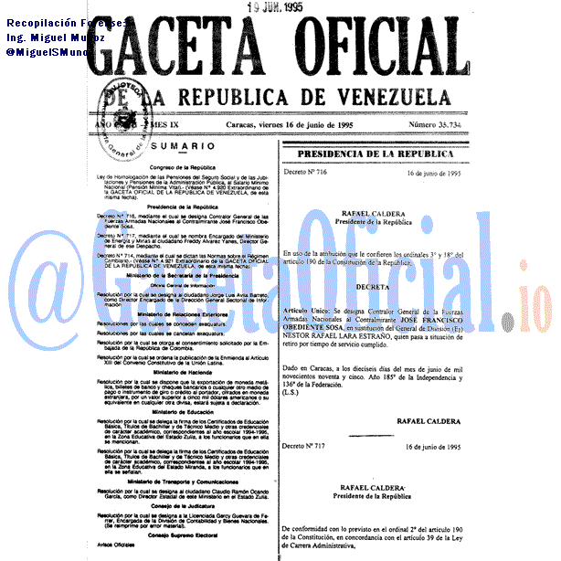 Gaceta Oficial 35734 del 16 Junio 1995
