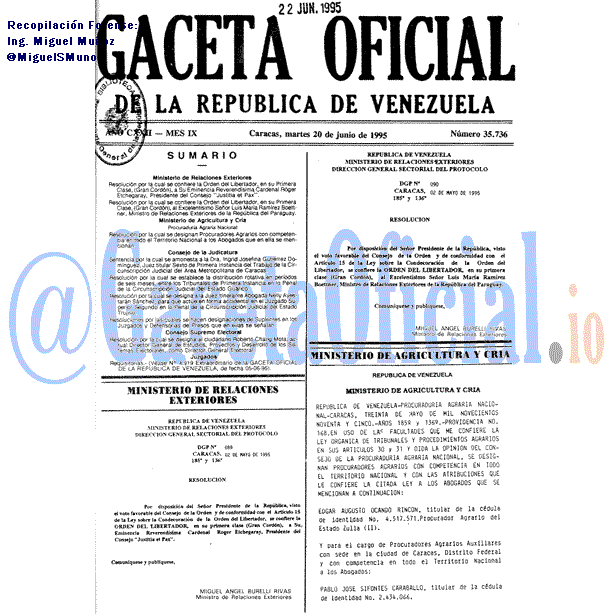Gaceta Oficial 35736 del 20 Junio 1995