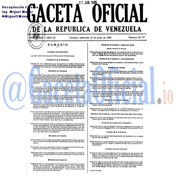 Gaceta Oficial 35737 del 21 Junio 1995