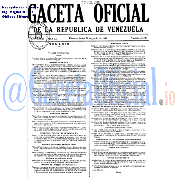 Gaceta Oficial 35740 del 26 Junio 1995
