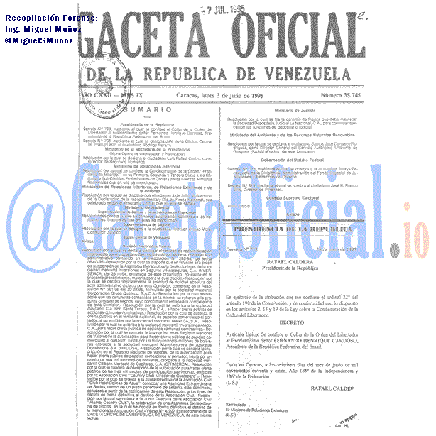 Gaceta Oficial 35745 del 3 Julio 1995