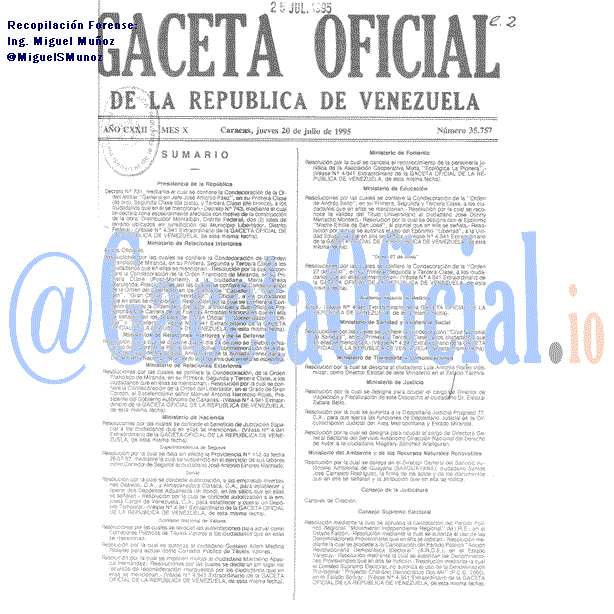 Gaceta Oficial 35757 del 20 Julio 1995