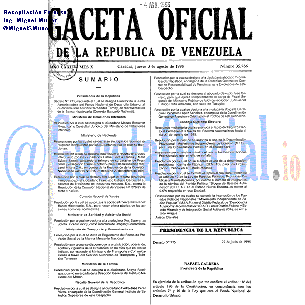 Gaceta Oficial 35766 del 3 Agosto 1995