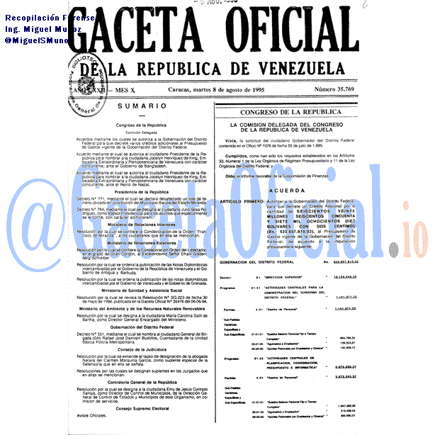 Gaceta Oficial 35769 del 8 Agosto 1995