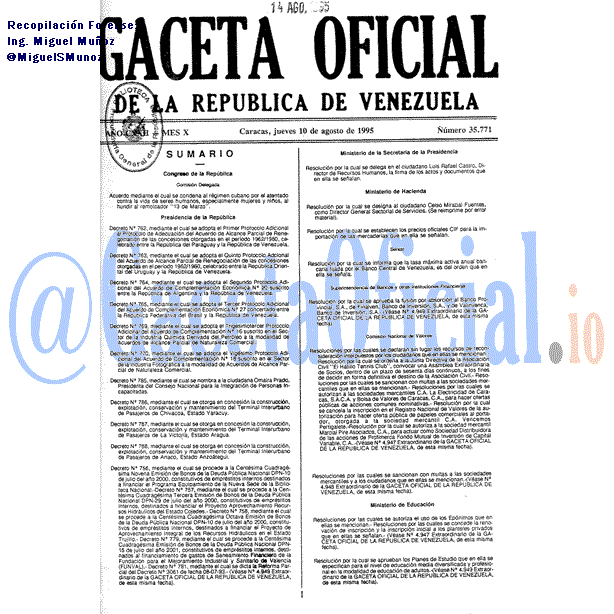 Gaceta Oficial 35771 del 10 Agosto 1995