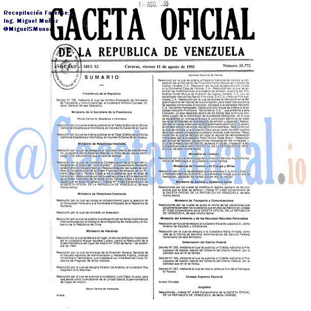 Gaceta Oficial 35772 del 11 Agosto 1995