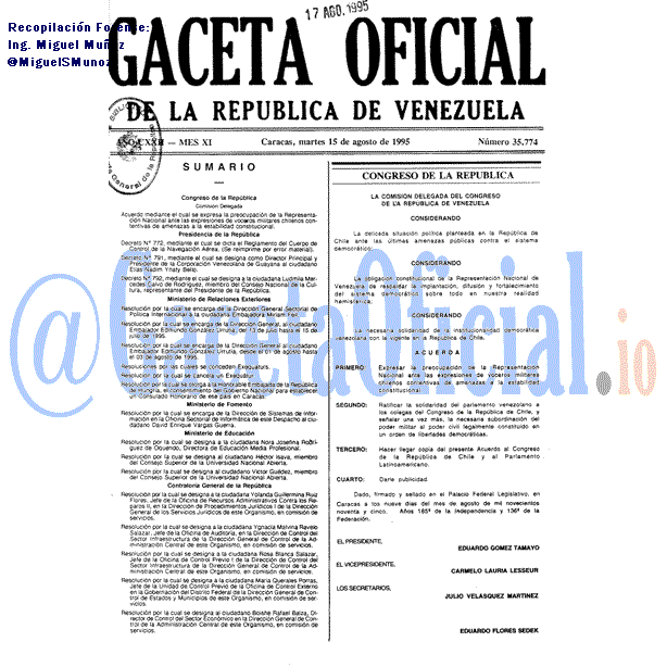 Gaceta Oficial 35774 del 15 Agosto 1995