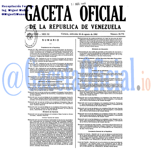 Gaceta Oficial 35775 del 16 Agosto 1995