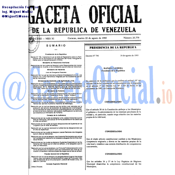 Gaceta Oficial 35779 del 22 Agosto 1995