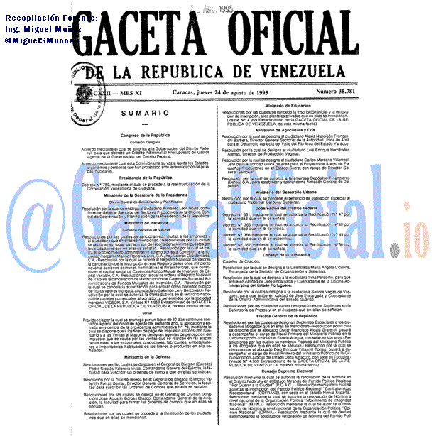 Gaceta Oficial 35781 del 24 Agosto 1995