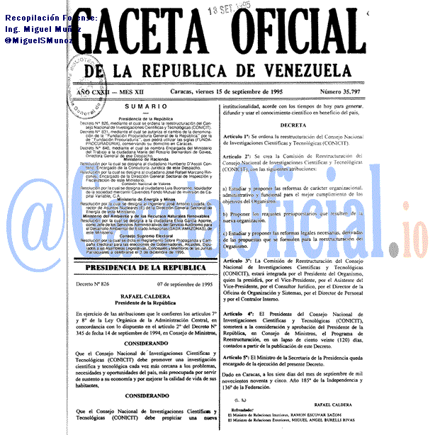 Gaceta Oficial 35797 del 15 Septiembre 1995