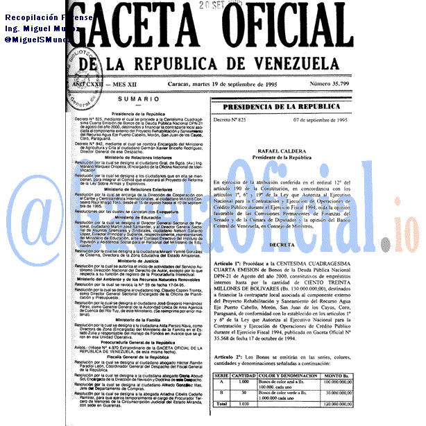 Gaceta Oficial 35799 del 19 Septiembre 1995