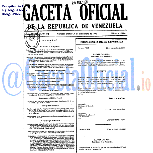 Gaceta Oficial 35804 del 26 Septiembre 1995