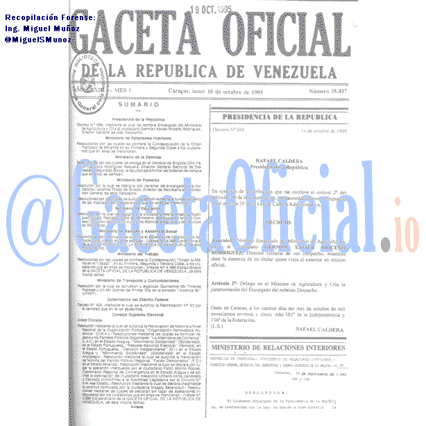 Gaceta Oficial 35817 del 16 Octubre 1995