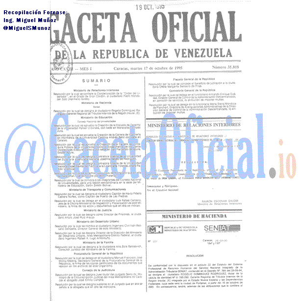 Gaceta Oficial 35818 del 17 Octubre 1995