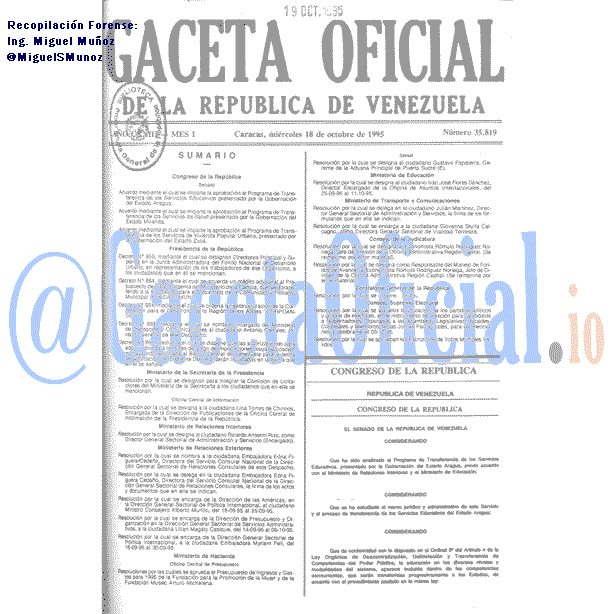 Gaceta Oficial 35819 del 18 Octubre 1995