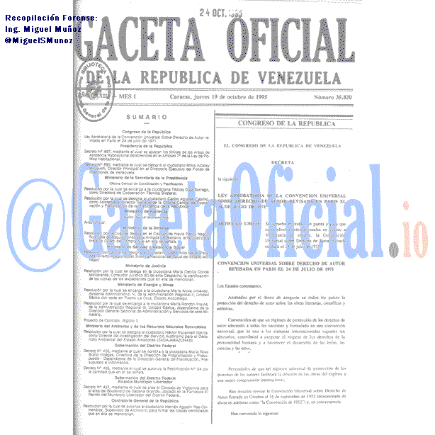 Gaceta Oficial 35820 del 19 Octubre 1995