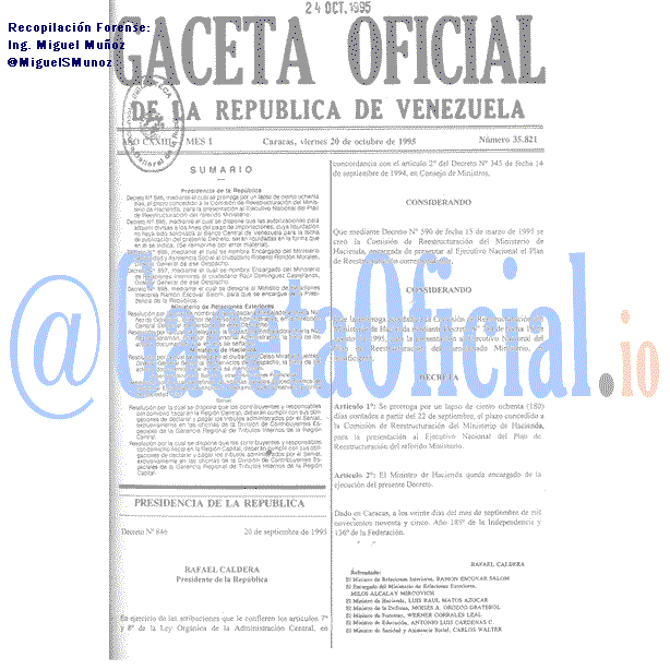 Gaceta Oficial 35821 del 20 Octubre 1995