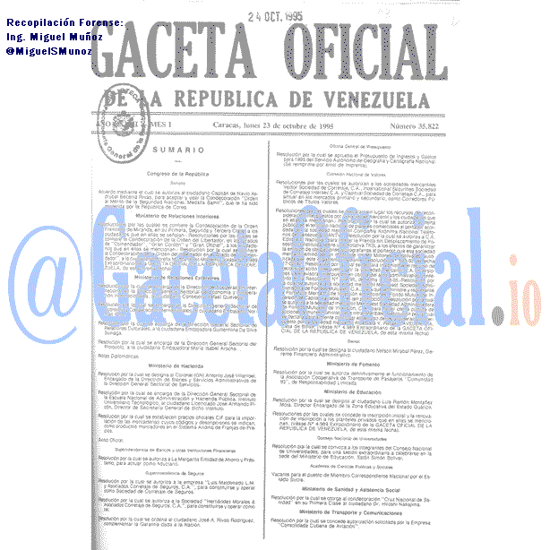 Gaceta Oficial 35822 del 23 Octubre 1995