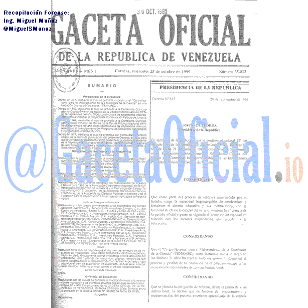 Gaceta Oficial 35823 del 25 Octubre 1995