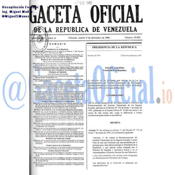 Gaceta Oficial 35852 del 5 Diciembre 1995