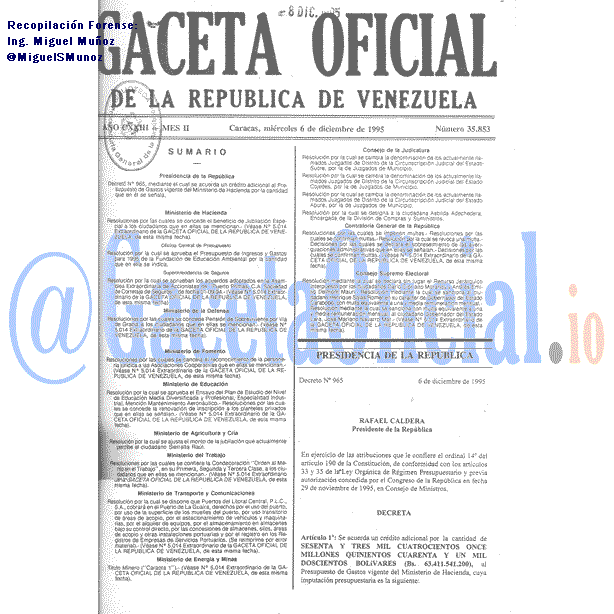 Gaceta Oficial 35853 del 6 Diciembre 1995
