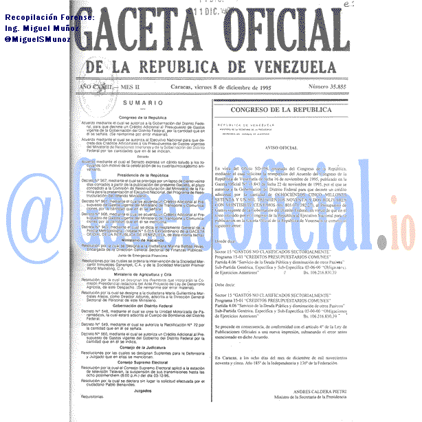 Gaceta Oficial 35855 del 8 Diciembre 1995