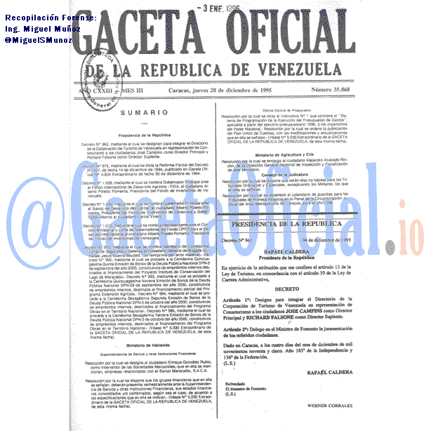 Gaceta Oficial 35868 del 28 Diciembre 1995