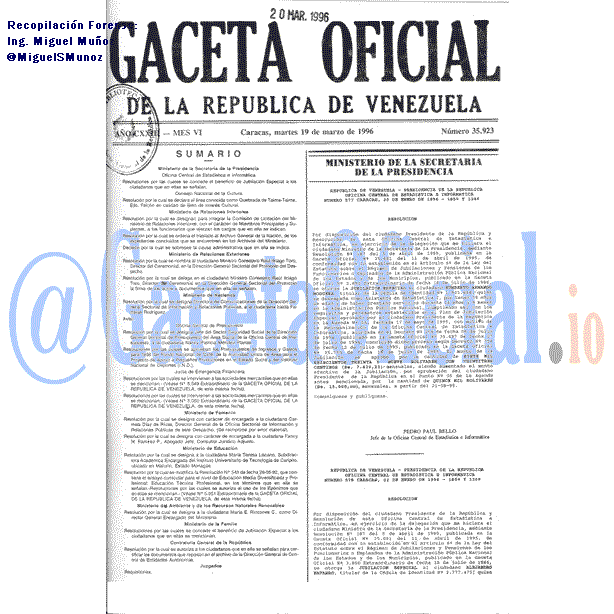Gaceta Oficial 35923 del 19 Marzo 1996